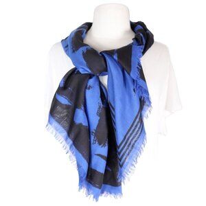 Alexander McQueen Unisex 120x140 Blue Black All-Over Logo-Print Modal Knit Scarf
